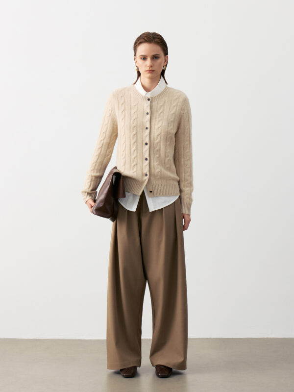 BEIGE FINE KNIT CASHMERE CARDIGAN
