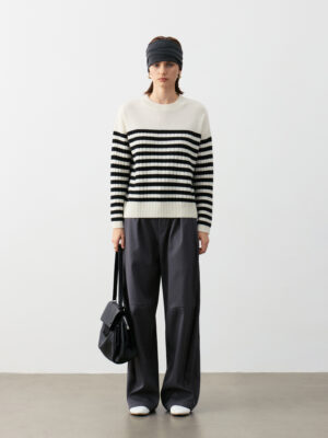 100% PURE CASHMERE STRIPED LUXURY SWEATER