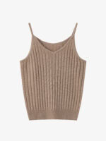 100% CASHMERE V-NECK RIBBED CAMISOLE | TAUPE BROWN & IVORY WHITE