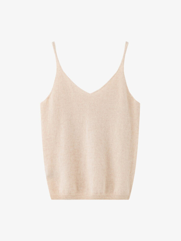 100% CASHMERE V-NECK CAMISOLE | JET BLACK & SOFT CREAM