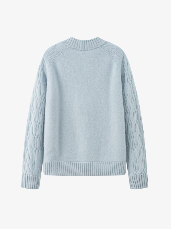 100% CASHMERE CABLE-KNIT ZIP-UP CARDIGAN | LIGHT BLUE