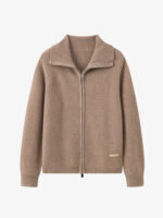 100% CASHMERE ZIP-UP CARDIGAN WITH SHAWL COLLAR | TAUPE BROWN & SOFT BEIGE