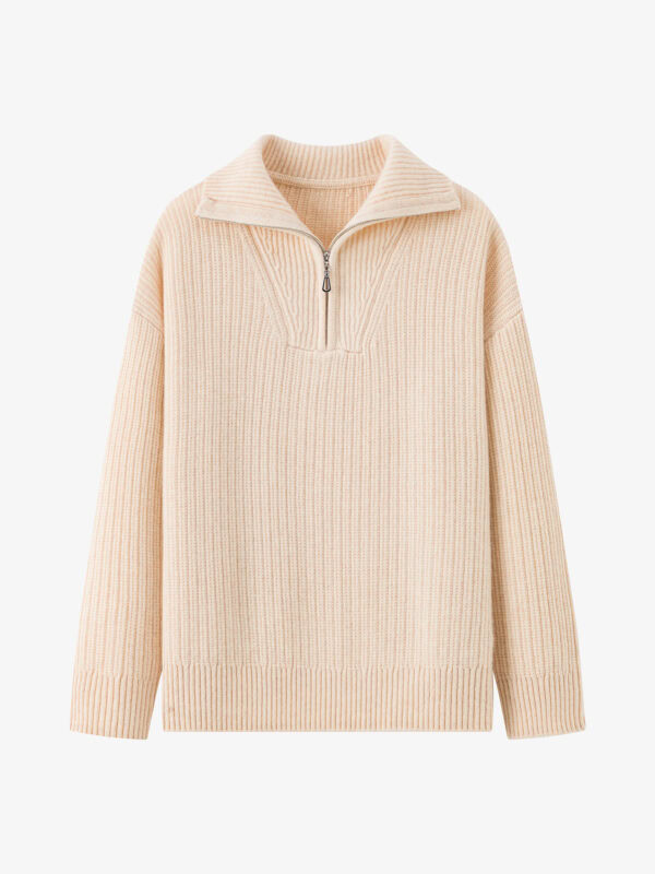 100% Cashmere Half-Zip Polo Sweater - Luxury Oversize Knit Top