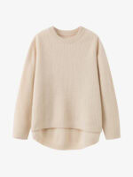 100% CASHMERE CREWNECK SWEATER | SOFT BEIGE, HIGH-LOW HEM