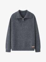 100% CASHMERE HALF-ZIP COLLARED SWEATER | TAUPE BROWN & CHARCOAL GREY