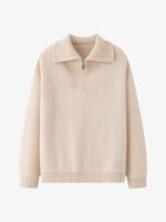 100% CASHMERE HALF-ZIP COLLARED SWEATER | SOFT CREAM