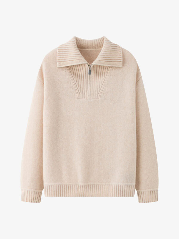 100% CASHMERE HALF-ZIP COLLARED SWEATER | SOFT CREAM