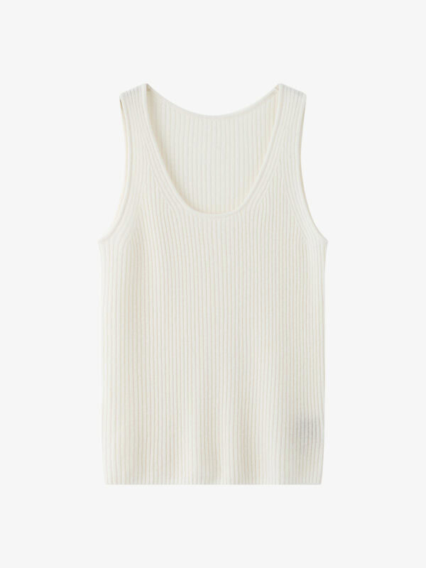 100% CASHMERE U-NECK RIBBED CAMISOLE | IVORY WHITE & TAUPE BROWN