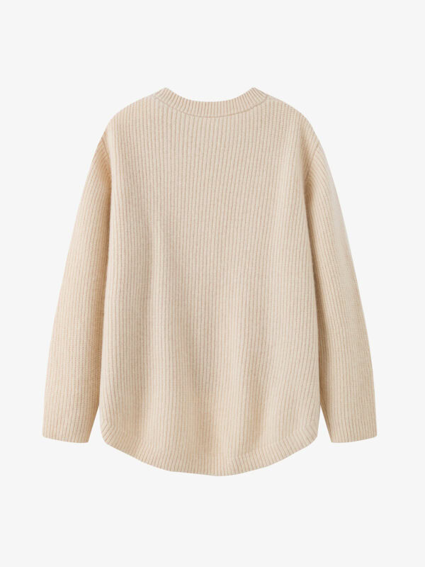 100% CASHMERE CREWNECK SWEATER | SOFT BEIGE, HIGH-LOW HEM