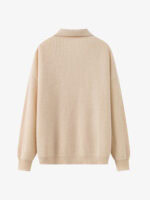 100% CASHMERE POLO NECK SWEATER | TAUPE BROWN & CREAM BEIGE, RIBBED KNIT