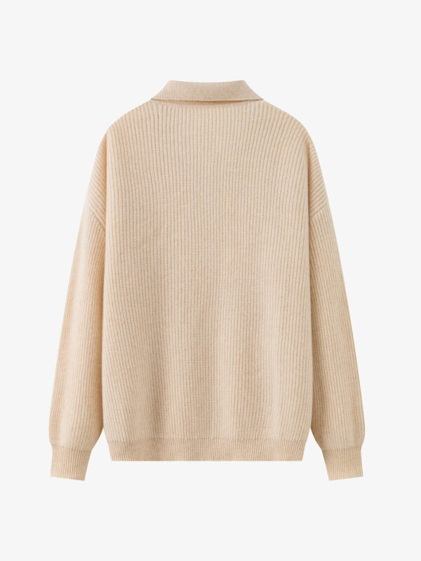 100% CASHMERE POLO NECK SWEATER | TAUPE BROWN & CREAM BEIGE, RIBBED KNIT