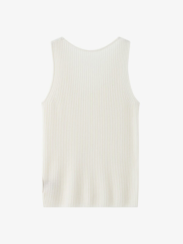 100% CASHMERE U-NECK RIBBED CAMISOLE | IVORY WHITE & TAUPE BROWN