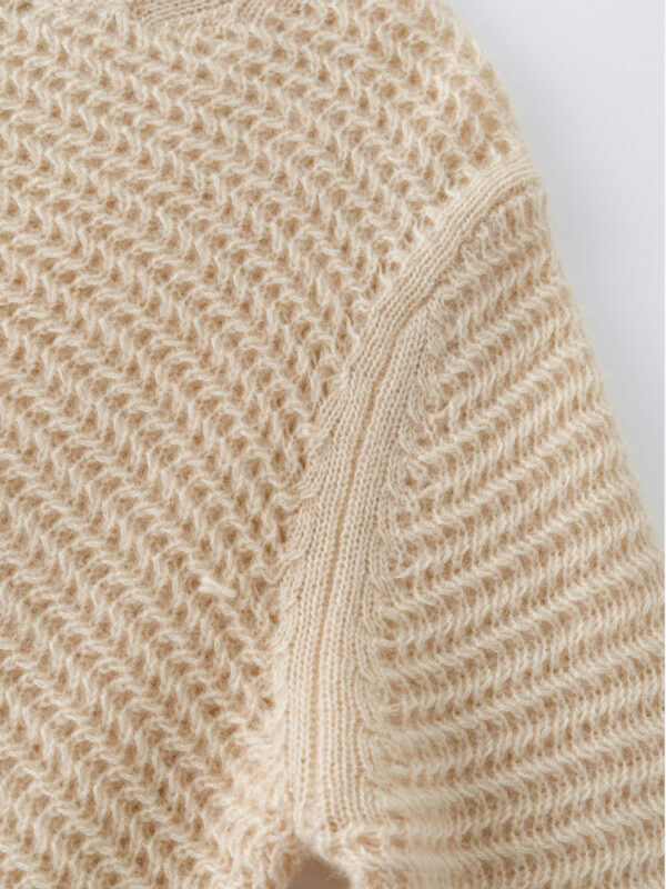 100% CASHMERE CREWNECK SWEATER WITH OPENWORK KNIT | SOFT BEIGE