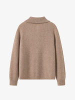 100% CASHMERE ZIP-UP CARDIGAN WITH SHAWL COLLAR | TAUPE BROWN & SOFT BEIGE