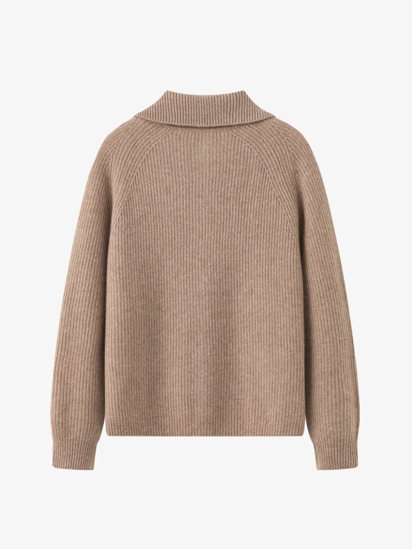 100% CASHMERE ZIP-UP CARDIGAN WITH SHAWL COLLAR | TAUPE BROWN & SOFT BEIGE