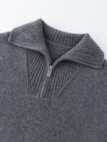 100% CASHMERE HALF-ZIP COLLARED SWEATER | TAUPE BROWN & CHARCOAL GREY