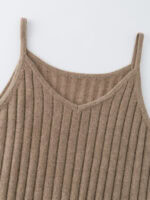 100% CASHMERE V-NECK RIBBED CAMISOLE | TAUPE BROWN & IVORY WHITE