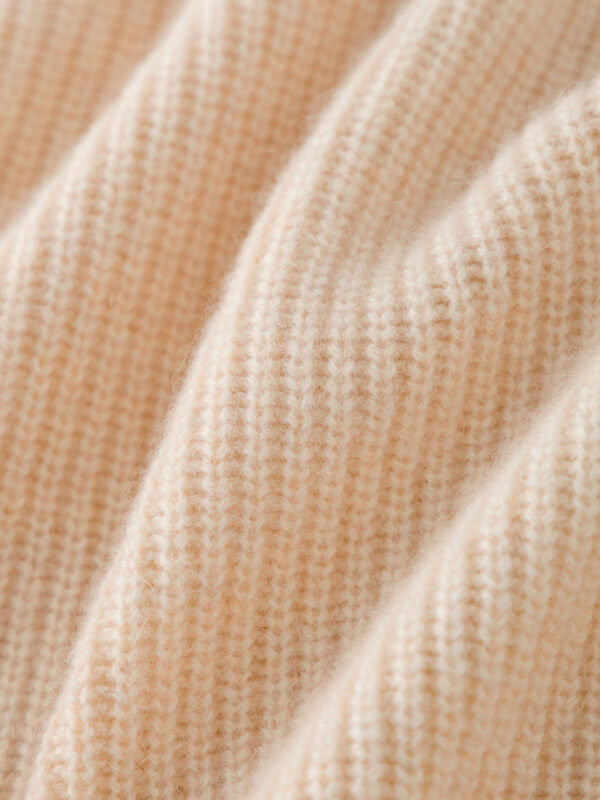 100% CASHMERE POLO NECK SWEATER | TAUPE BROWN & CREAM BEIGE, RIBBED KNIT
