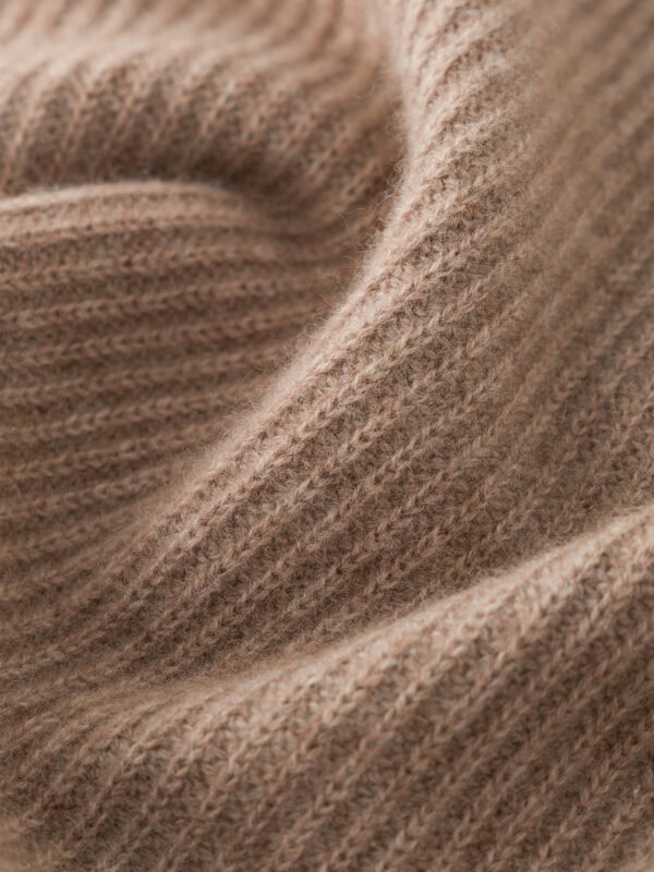 100% CASHMERE ZIP-UP CARDIGAN WITH SHAWL COLLAR | TAUPE BROWN & SOFT BEIGE