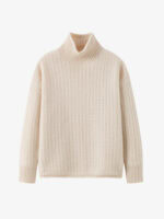 100% CASHMERE TURTLENECK SWEATER | CREAM WHITE & TAUPE BROWN, TEXTURED KNIT