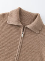 100% CASHMERE ZIP-UP CARDIGAN WITH SHAWL COLLAR | TAUPE BROWN & SOFT BEIGE