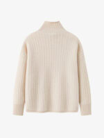 100% CASHMERE TURTLENECK SWEATER | CREAM WHITE & TAUPE BROWN, TEXTURED KNIT