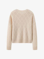 100% CASHMERE CREWNECK SWEATER WITH DIAMOND OPENWORK KNIT | LIGHT GREY & SOFT BEIGE