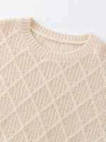 100% CASHMERE CREWNECK SWEATER WITH DIAMOND OPENWORK KNIT | LIGHT GREY & SOFT BEIGE