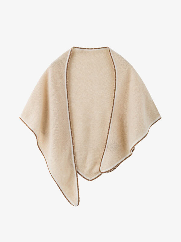 100% CASHMERE WRAP SHAWL WITH CONTRAST TRIM | TAUPE BROWN & SOFT BEIGE