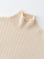 100% CASHMERE TURTLENECK SWEATER | CREAM WHITE & TAUPE BROWN, TEXTURED KNIT