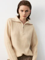100% Cashmere Half-Zip Polo Sweater - Luxury Oversize Knit Top