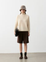 100% CASHMERE TURTLENECK SWEATER | CREAM WHITE & TAUPE BROWN, TEXTURED KNIT