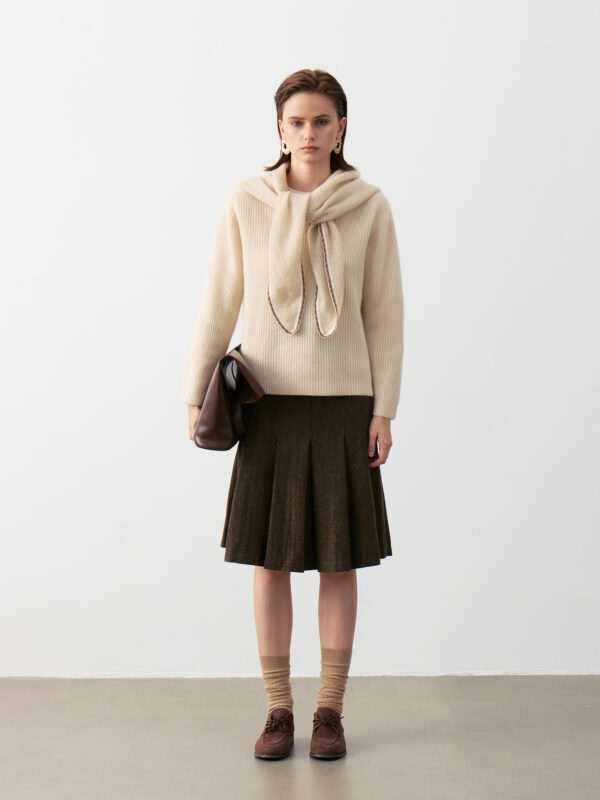 100% CASHMERE WRAP SHAWL WITH CONTRAST TRIM | TAUPE BROWN & SOFT BEIGE