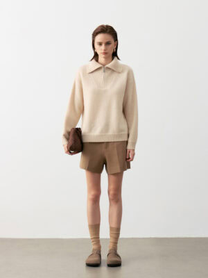 100% CASHMERE HALF-ZIP COLLARED SWEATER | SOFT CREAM