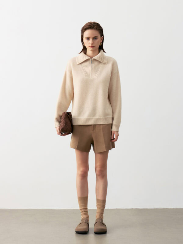 100% CASHMERE HALF-ZIP COLLARED SWEATER | SOFT CREAM