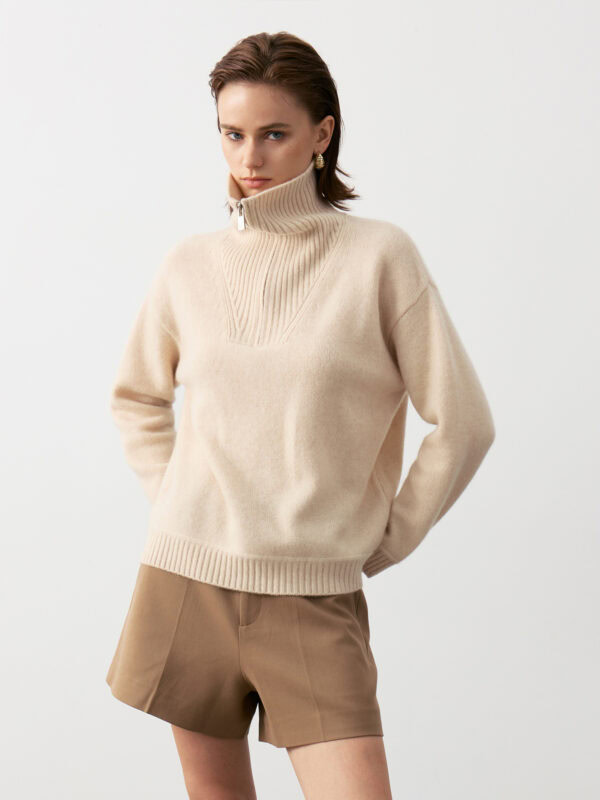 100% CASHMERE HALF-ZIP COLLARED SWEATER | SOFT CREAM