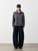 100% CASHMERE HALF-ZIP COLLARED SWEATER | TAUPE BROWN & CHARCOAL GREY