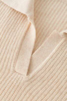 100% CASHMERE POLO NECK SWEATER | TAUPE BROWN & CREAM BEIGE, RIBBED KNIT
