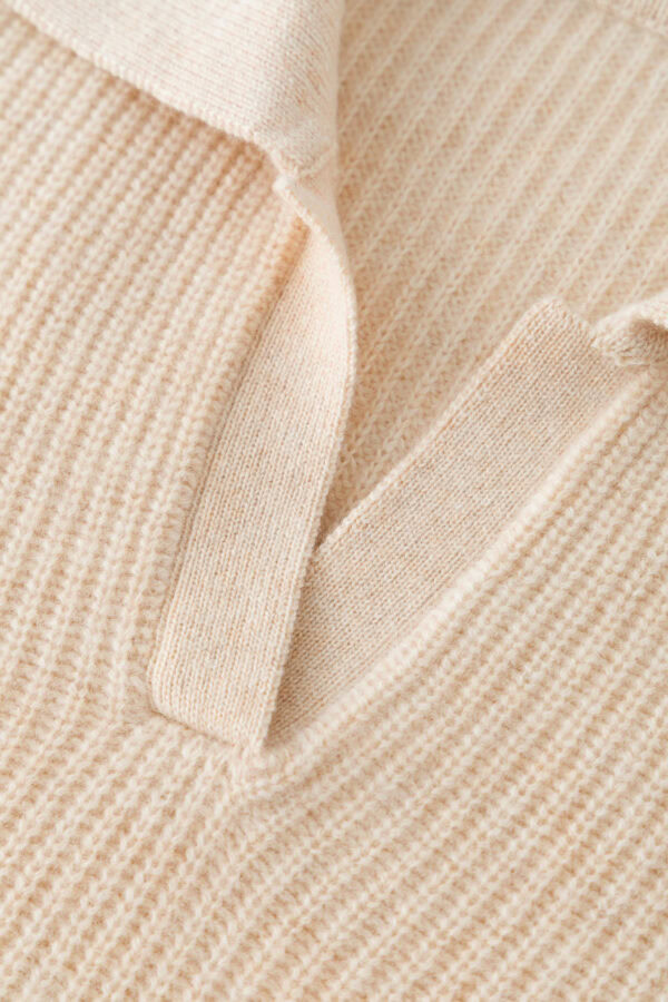 100% CASHMERE POLO NECK SWEATER | TAUPE BROWN & CREAM BEIGE, RIBBED KNIT