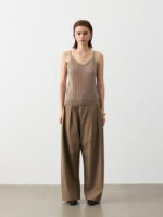100% CASHMERE V-NECK RIBBED CAMISOLE | TAUPE BROWN & IVORY WHITE