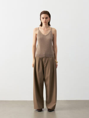 100% CASHMERE V-NECK RIBBED CAMISOLE | TAUPE BROWN & IVORY WHITE