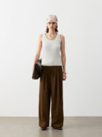 100% CASHMERE U-NECK RIBBED CAMISOLE | IVORY WHITE & TAUPE BROWN