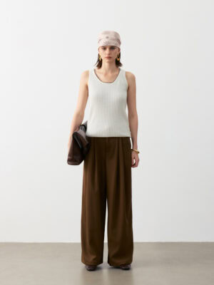 100% CASHMERE U-NECK RIBBED CAMISOLE | IVORY WHITE & TAUPE BROWN