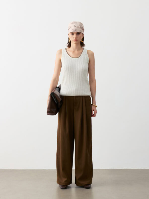 100% CASHMERE U-NECK RIBBED CAMISOLE | IVORY WHITE & TAUPE BROWN