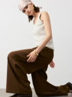 100% CASHMERE U-NECK RIBBED CAMISOLE | IVORY WHITE & TAUPE BROWN