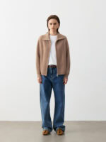 100% CASHMERE ZIP-UP CARDIGAN WITH SHAWL COLLAR | TAUPE BROWN & SOFT BEIGE