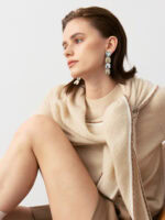 100% CASHMERE WRAP SHAWL WITH CONTRAST TRIM | TAUPE BROWN & SOFT BEIGE