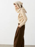 100% CASHMERE WRAP SHAWL WITH CONTRAST TRIM | TAUPE BROWN & SOFT BEIGE