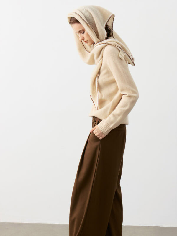 100% CASHMERE WRAP SHAWL WITH CONTRAST TRIM | TAUPE BROWN & SOFT BEIGE
