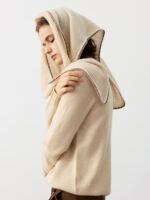 100% CASHMERE WRAP SHAWL WITH CONTRAST TRIM | TAUPE BROWN & SOFT BEIGE